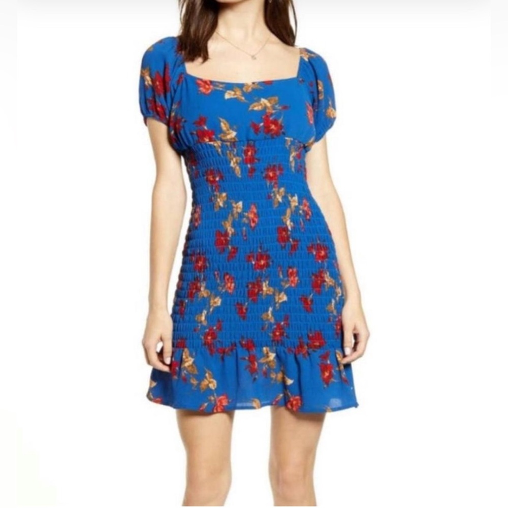 Leith Blue and Red Floral Mini Dress